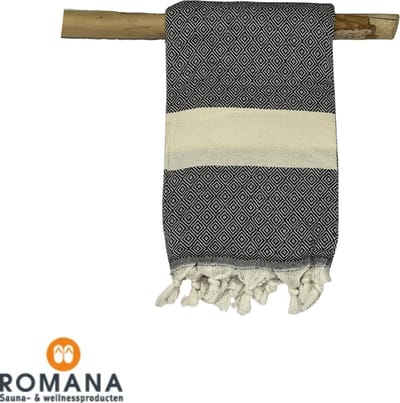 Romana Products - Diamond - Hamamdoek - Baddoek - Strandlaken - Saunalaken - 100cm x 180cm - Zwart