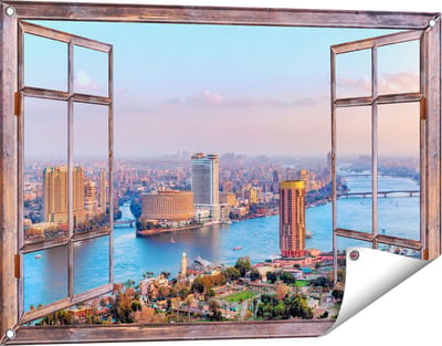Gards Tuinposter Doorkijk De Nijl Rivier in Cairo, Egypte - 90x60 cm - Tuindoek - Tuindecoratie - Wanddecoratie buiten - Tuinschilderij