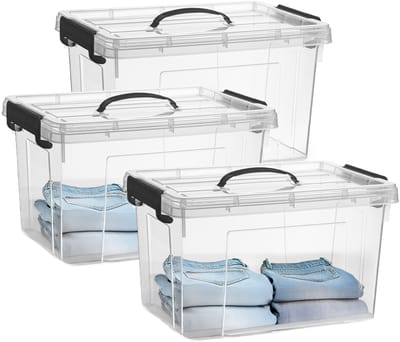 Plasticforte Opslagbox - 3x - met deksel - transparant grijs - 18.5 liter - 42 x 30 x 24 cm - kunststof - opbergdoos - opbergen
