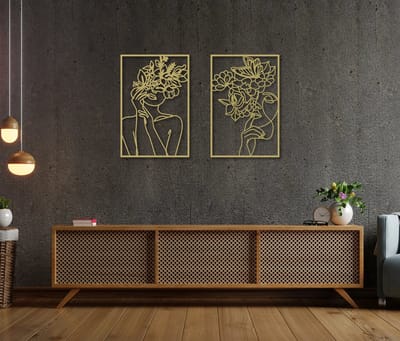 Metalen Wanddecoratie Vrouwelijk Lichaam – 3D Wandkunst – Zwart – 45 x 68 cm – Rechts Portret