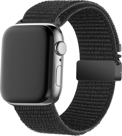 Bandz Nylon band 'Classic' met Parachute sluiting - geschikt voor Apple Watch Series 1/2/3/4/5/6/7/8/9/10/11/SE/SE2/SE3 - iWatch nylon bandje voor kleine maten: 38mm/40mm/41mm/42mm (zwart)