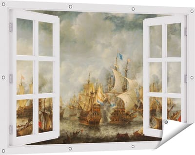 Gards Tuinposter Doorkijk Slag bij Terheide - Jan Abrahamsz. Beerstraten - 120x80 cm - Tuindoek - Tuindecoratie - Wanddecoratie buiten - Tuinschilderij