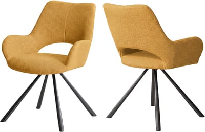 Set van 4 eetkamerstoelen met rugleuning en armleuningen, gestoffeerde zitting in gele stof, 58,5 x 59 x 81 cm