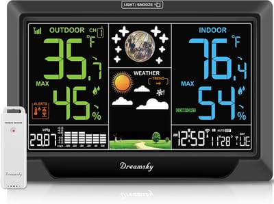 Draadloos Weerstation met Thermometer en Atomaire Klok - Groot Display en Instelbare Backlight