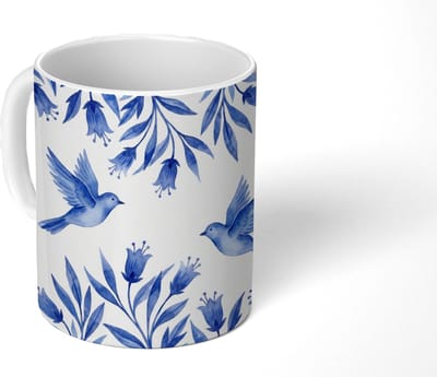 Mok - Koffiemok - Modern - Vogels - Delfts - Blauw - Mokken - 350 ML - Beker - Koffiemokken - Theemok