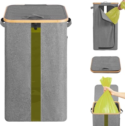 Dailygoods- Vuilnisemmer 100 liter - Afvalemmer met deksel - Dubbele handgrepen - Ritssluiting achter - Geschikt voor keuken/woning - Grijs ontwerp