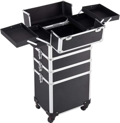 Stellar Cosmetica rolkoffer - Cosmetica beauty-rolwagen - Professionele Make up - Kappers Koffer Trolley - 4 Uittrekbare Compartimenten Laden - Schoonheidskoffer - Make up organizer - Make up koffer