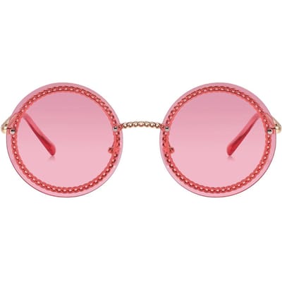 Lunettes de soleil rondes à chaîne métallique de luxe Montures sans bord Lunettes de soleil cerclées pour femmes Lunettes de soleil rondes Dégradé Oculos lunettes lunettes de soleil dames