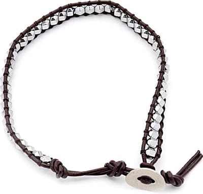 Edelstenen armband Hematite Brown Leather - hematiet - zilver - bruin - leer - luxe sieraden zakje - armband dames