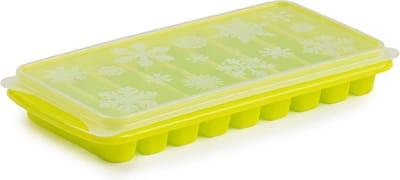 Plasticforte Tray met Flessenhals ijsblokjes/ijsklontjes - ijsblok staafjes vormpjes - 10 vakjes - kunststof - groen - met afsluit deksel