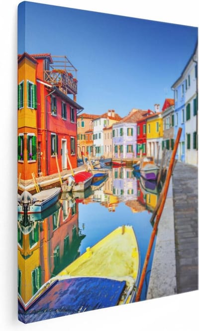 Artaza Canvas Schilderij Italië - 30x40 cm - Klein - Wanddecoratie Canal Burano - Muurdecoratie Kleurrijke Huizen - Kamer Accessoires Boot