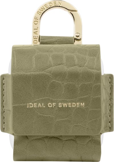 IDEAL OF SWEDEN, Hoesje geschikt voor Apple AirPods 1 / 2 - Flo Series Croco Textuur met Karabijnhaak, Groen