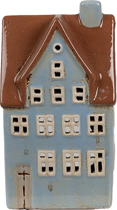 Clayre & Eef Waxinelichthouder Huis 11x8x20 cm Blauw Bruin Keramiek