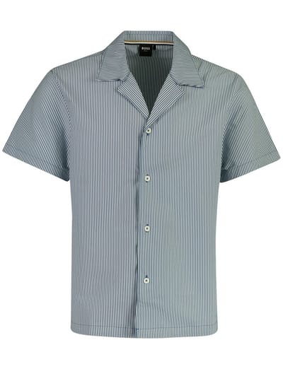 BOSS Black poloshirt blauw gestreept doorknoop