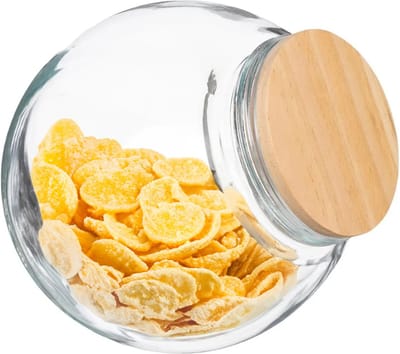 5Five Snoeppot - 2100 ml - glas - met houten deksel - Voorraadpot - luchtdichte sluiting - voorraadpot -bewaarpot - opbergpot