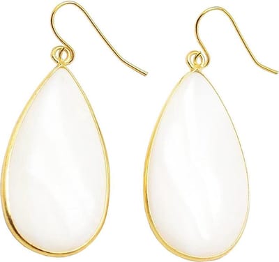 Parelmoeren oorbellen Big Teardrop White Shell Gold - edelstaal - oorhangers - wit - goud - druppel vorm - sieraden zakje - witte oorbellen - parelmoeren oorbellen dames