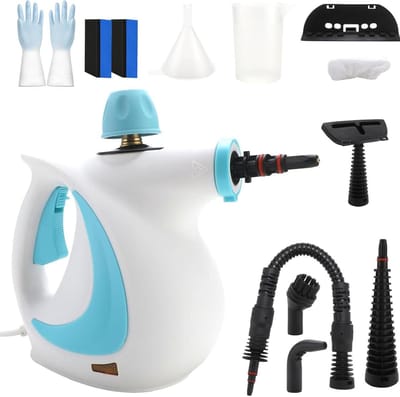 Handstoomreiniger - Natuurlijke reiniger - Hygiënisch schoonmaken - Hoge temperatuur stoom - 9 accessoires - Blauw
