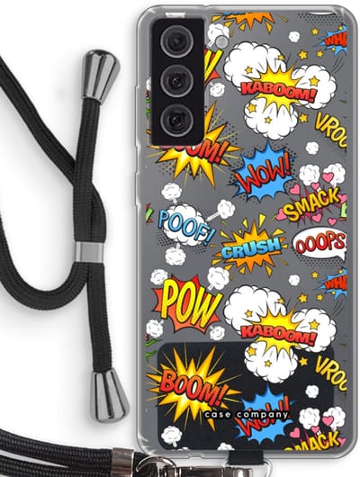 Case Company® - Hoesje met koord geschikt voor Samsung Galaxy S21 FE hoesje met Koord - Pow Smack - Telefoonhoesje met Zwart Koord - Bescherming aan alle Kanten en Over de Schermrand