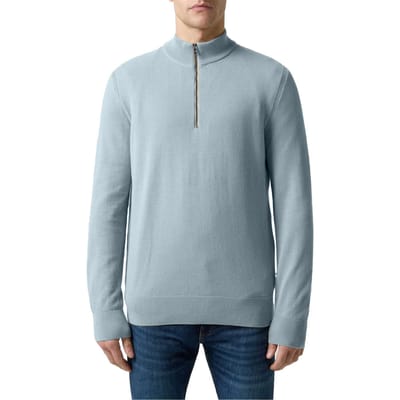 Boss Heren Ebrando-P gebreide trui met halve rits (Pastelblauw)