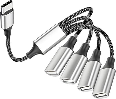 USB-C splitter 1 naar 4 | USB-C mannelijk naar 4 USB-A vrouwelijk kabeladapter | Type-C splitter Geschikt voor stroom en data, compatibel met mobiele telefoons, tablets, laptops, Macs, auto's, PS4, PS5 enz|Cyslmuk®