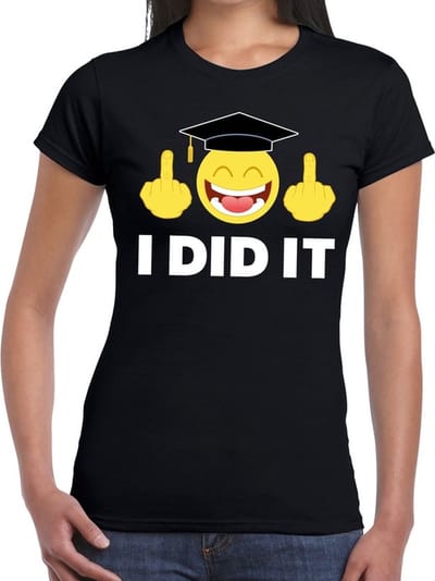 Geslaagd I DID IT t-shirt zwart dames - Geslaagd/ afgestudeerd cadeau XS