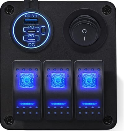 ProRide Schakelpaneel 12V voor Auto/Boot - USB/USB C Lader 3 Poorten met Schakelaar - QC3.0 - 3 schakelaars