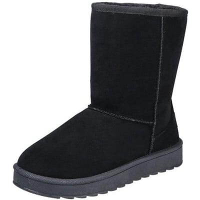 Maintenant Chaussures Femmes En Peau De Mouton Laine Une Hiver En Cuir De Vachette Épaissie Chaud Fond Plat Décontracté Bottes Courtes Tube Court Femmes 6 black