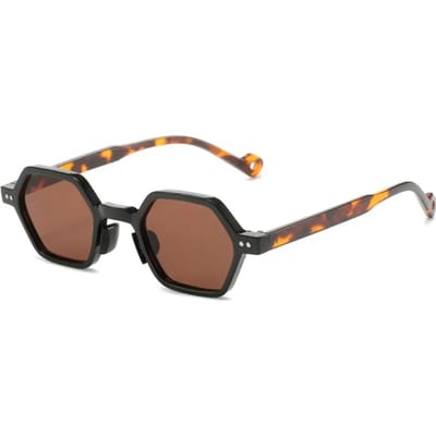 Lunettes de Soleil Polygonales Carrées Vintage Tendance Lunettes UV400 Lunettes Vintage Y2K Hexagonales Verres Océan Clair Rivets Lunettes de Soleil pour Unisexe