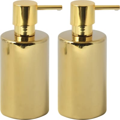 Spirella zeeppompje/dispenser Sienna - 2x - glans goud - porselein - 16 x 7 cm - 300 ml - badkamer/toilet/keuken