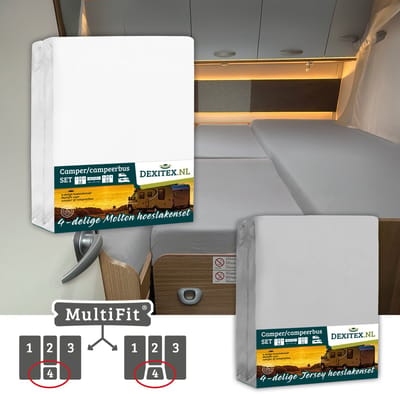 Dexitex 1 x Molton & 1 x Hoeslaken Licht grijs / 4 delige set-Geschikt voor Camper lengtebedden of enkele bedden
