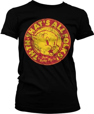Looney Tunes Porky Pig That's All Folks! Girly Tee dames-T-shirt zwart
