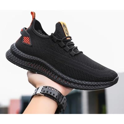 Lente Nieuwe Sportschoenen Herenmode Vrijetijdsschoenen Vliegweefsel Buitenlandse Handel Hardloopschoenen Herenschoenen 44 zwart