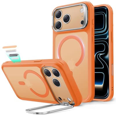 ESR Hoesje Geschikt voor iPhone 17 Pro - Classic Hybrid HaloLock Stand - Compatibel met MagSafe & Qi2 - Back Cover met Standaard - Camera Kickstand - Camera Control - Frosted Oranje
