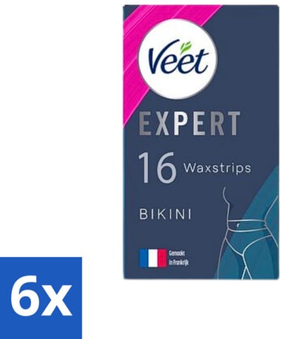 Veet Expert Koude Waxstrips Bikini Sensitive 16 stuks per verpakking - Voordeelverpakking - 6 stuks