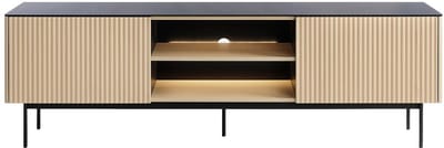Vente-unique Tv-meubel 2 deuren en 2 nissen met ledverlichting in MDF en gerookt glas - Naturel licht en Zwart - SAYERA