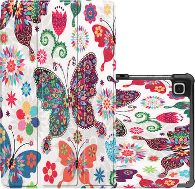 Hoes - Geschikt voor Samsung Galaxy Tab S6 Lite - Dun & Stevig - Trifold Bookcase - Hard Cover - Hardcover Book Case - Tablet Hoesje - Vlinders