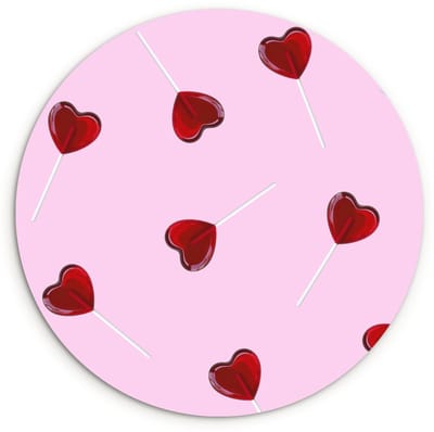 WallCircle® Wandcirkel 120x120 cm - Muurcirkel Roze - Hart - Lolly - Snoep - Muurdecoratie woonkamer - Wanddecoratie slaapkamer - Kamer decoratie accessoires - Ronde schilderijen XXL