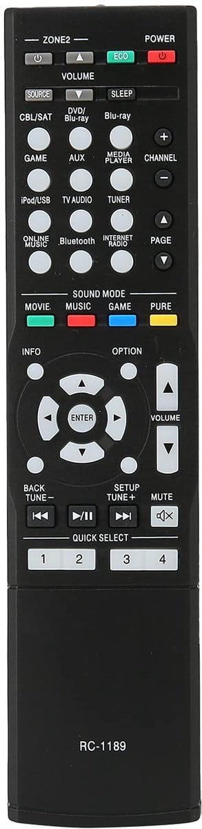 Dailygoody - Vervangende Afstandsbediening - Zwart - RC-1189 Afstandsbediening - Tot 10 meter bereik - Voor AV-ontvangers