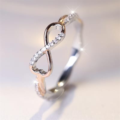 Eenvoudige Trendy 8 Vorm Oneindigheid Ring Witte Zirkonia Verlovingsringen Voor Vrouwen Roségoud Kleur Trouwring Tweekleurige Sieraden 9 white