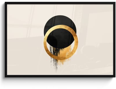 Poster in lijst - Fotolijst 120x80 cm - Posters - Abstract ontwerp - Zwarte cirkel - Verfvlekken - Posterlijst zwart - Decoratie - Wanddecoratie woonkamer - Muurdecoratie slaapkamer