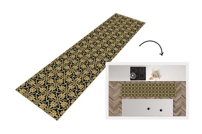 Keukenloper - Loper keuken - Bloemen - Zwart - Goud - Patronen - 200x50 cm - Keukenloper vinyl