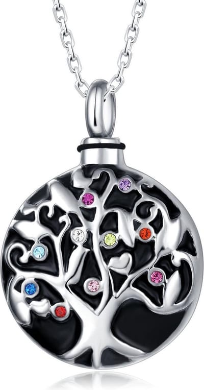 Quiges - RVS - Ashanger - Urn - Zirkonia - Levensboom - Met - Verstelbare - Ketting - 46 - 52cm - Asketting - As sieraad - SLSA002
