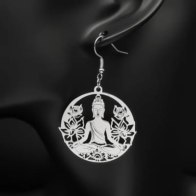 Oorbellen buddah hanger rond - zilver - LMPiercings