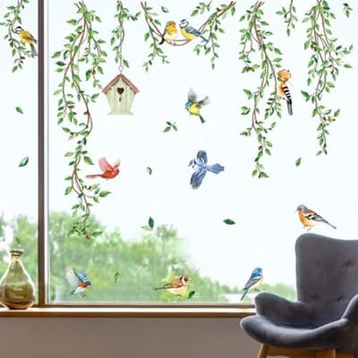 Hangende Wijnstok Groene Bladeren Raamsticker Set - Dubbelzijdige Anti-Vogel Botsing Stickers - Natuur Thema Glas Decoratie voor Woonkamer en Kantoor