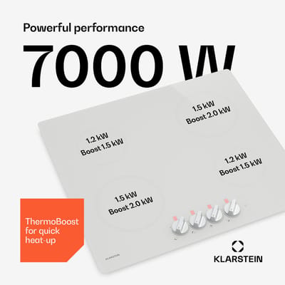 Klarstein Kochheld inductiekookplaat - 4-pits elektrische inductiekookplaat, 7000 W boost, draaiknopbediening, matglas, oververhittingsbeveiliging, restwarmte-indicator, 60 cm glaskeramische kookplaat, zwart
