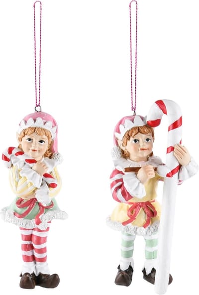 Dekoratief | Hanger elfje m/snoep, resina, 5x5x11cm, set van 2 stuks | A225703