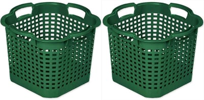 2x tuinmand groen 25 L oogstmand 40cm draaibare stapelmand bladmand kunststof mand multifunctionele mand opbergmand fruitmand aardappelmand