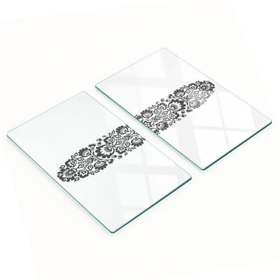 Decoratieve snijplanken van gehard glas met folkloristisch bloemenmotief, 2x30x52 cm