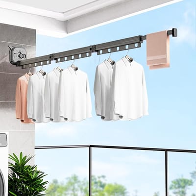 Droogrek - Wandmontage Opvouwbaar Uitschuifbaar Draaibaar - Aluminium - Met ophanggaten - Voor balkon, badkamer en slaapkamer