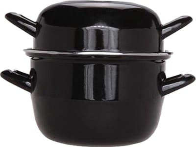 Mosselpan - Ø18 cm - Elektrisch en gas - Mosselpot met Deksel - Zwart